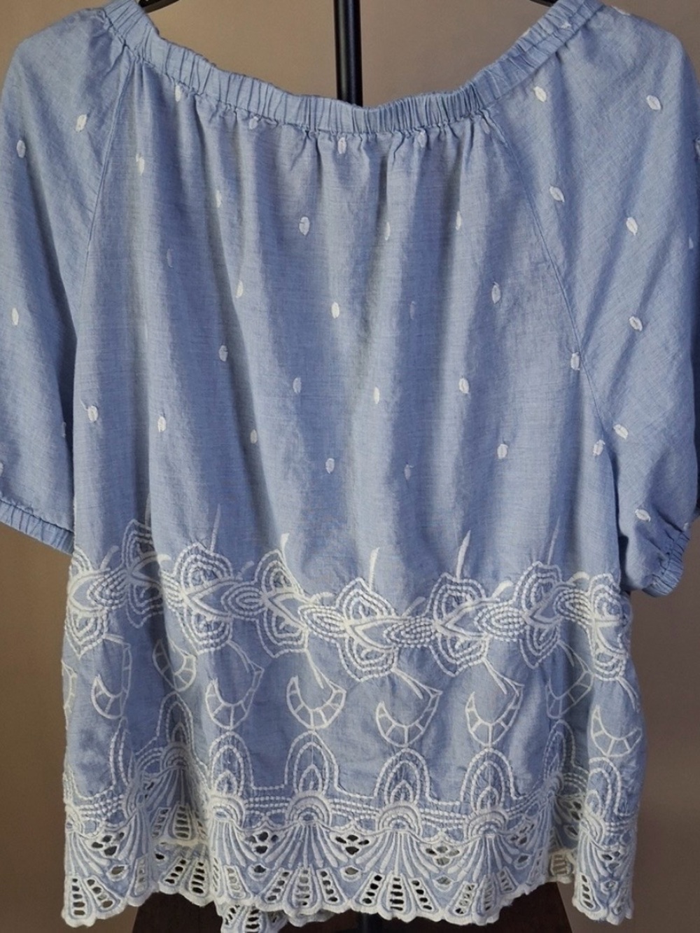 Talbots Blue W/White Embroidery & Eyelet Detail 100% Cotton Top; Size 2XP